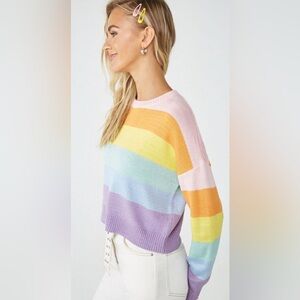 Forever 21 Pastel Rainbow Striped Cropped Sweater Size M